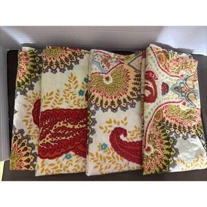 Pottery Barn Linden Paisley Retired Cotton Napkins Set Of 4 Rust Mustard 19" Sq